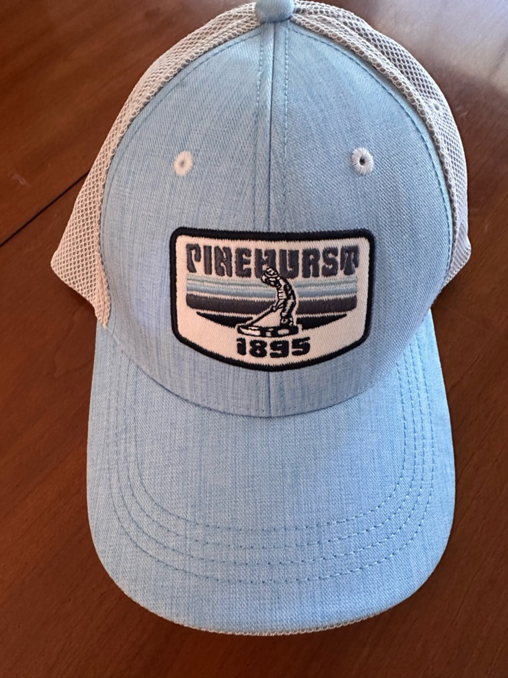 Pinehurst 1895 Retro Patch Golf Hat AHEAD Blue White Performance Mesh Strapback